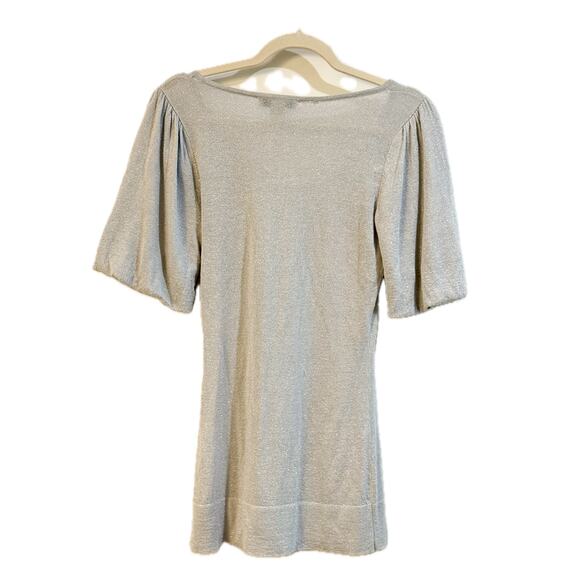 WHBM Silvery Metallic Puff Sleeve Knit Scoop Neck Top Size XS 🩶✨🩶 - Picture 3 of 8